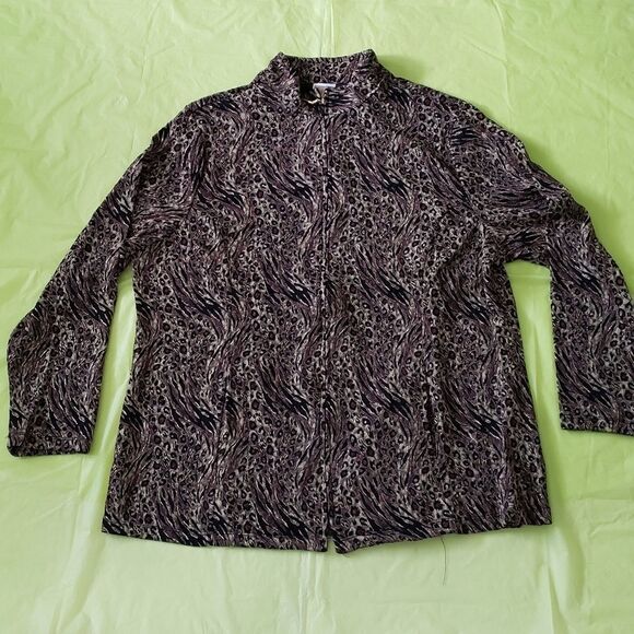 JM COLLECTION animal print zip up jacket - Picture 2 of 4